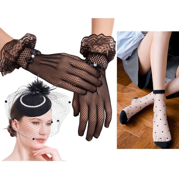 🖤 3PCS Pinup Retro Vintage Classy 1950s Halloween Black Accessories Set NEW - Picture 1 of 15